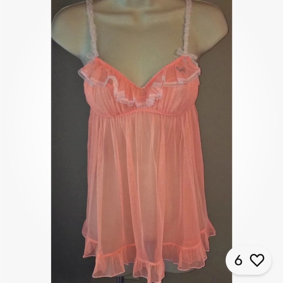 🎀VICTORIA'S SECRET Sheer Babydoll Chemise Gown with Bows & Ruffles - Picture 1 of 6